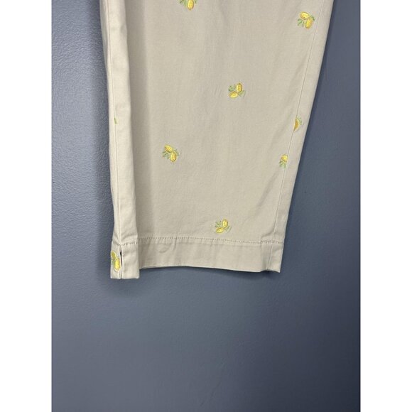 Talbots Pants Womens 18W Beige Lemon Embroidered Chino Ankle Cropped Heritage - Picture 5 of 15